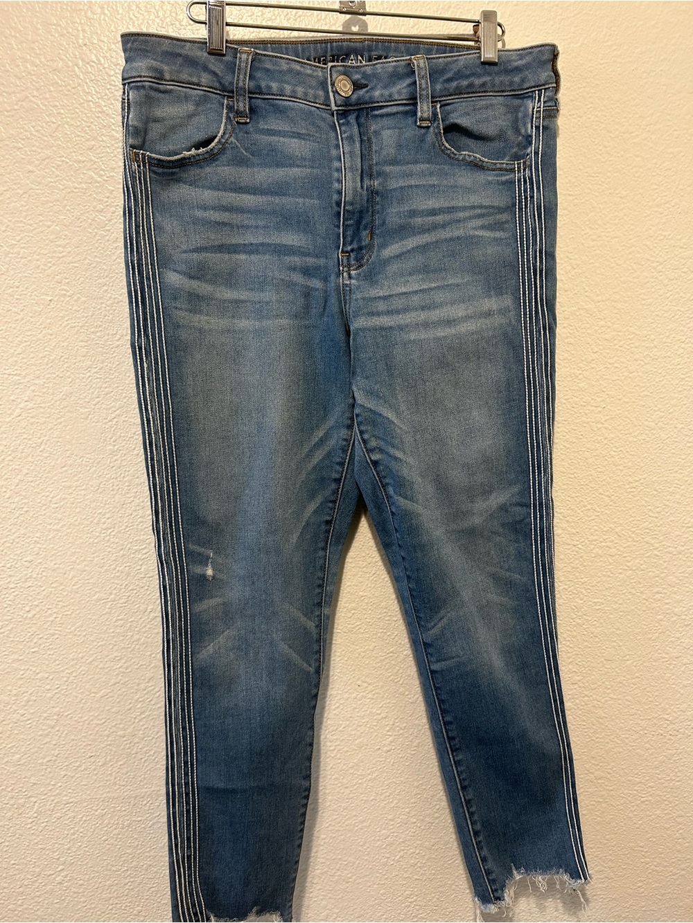 American Eagle Outfitters Light Blue Skinny Jeans with White Side Stripes